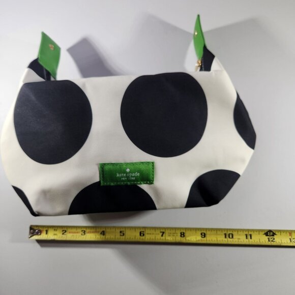 Kate Spade Polka Dot makeup bag Green Accents Zipper Closure toiletry tote - Picture 7 of 8